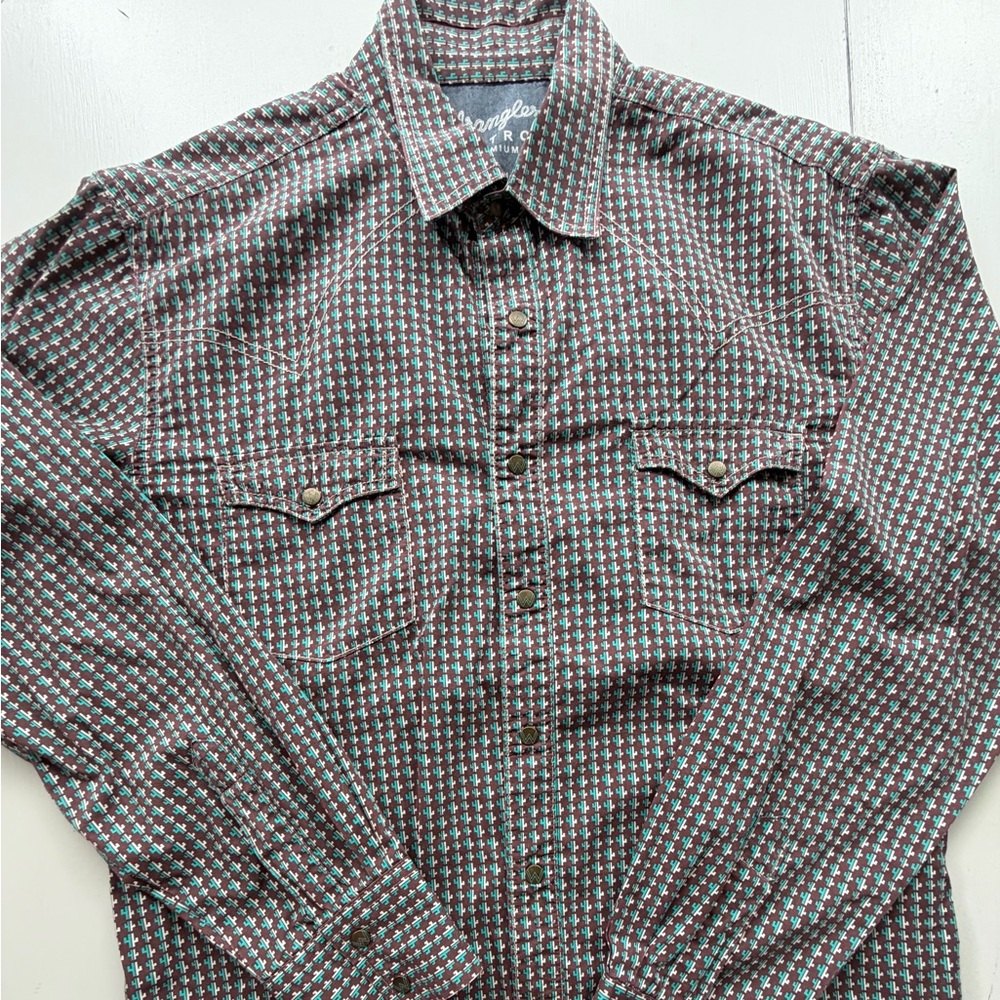 Wrangler Long-Sleeve Western Button-Down Shirt in Brown & Teal